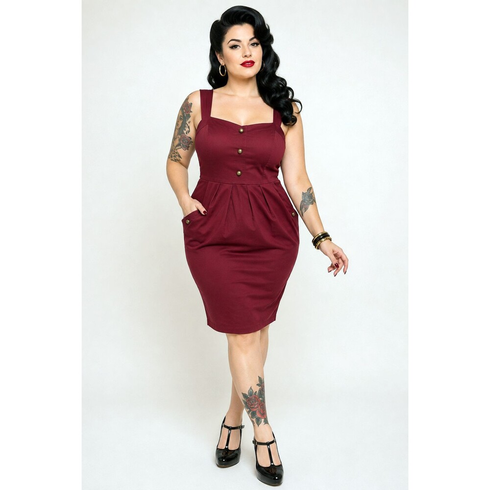 Torrid Tulip Dress Womens 12 Burgundy Pleated Pocket Bodycon Mod Retro Pinup